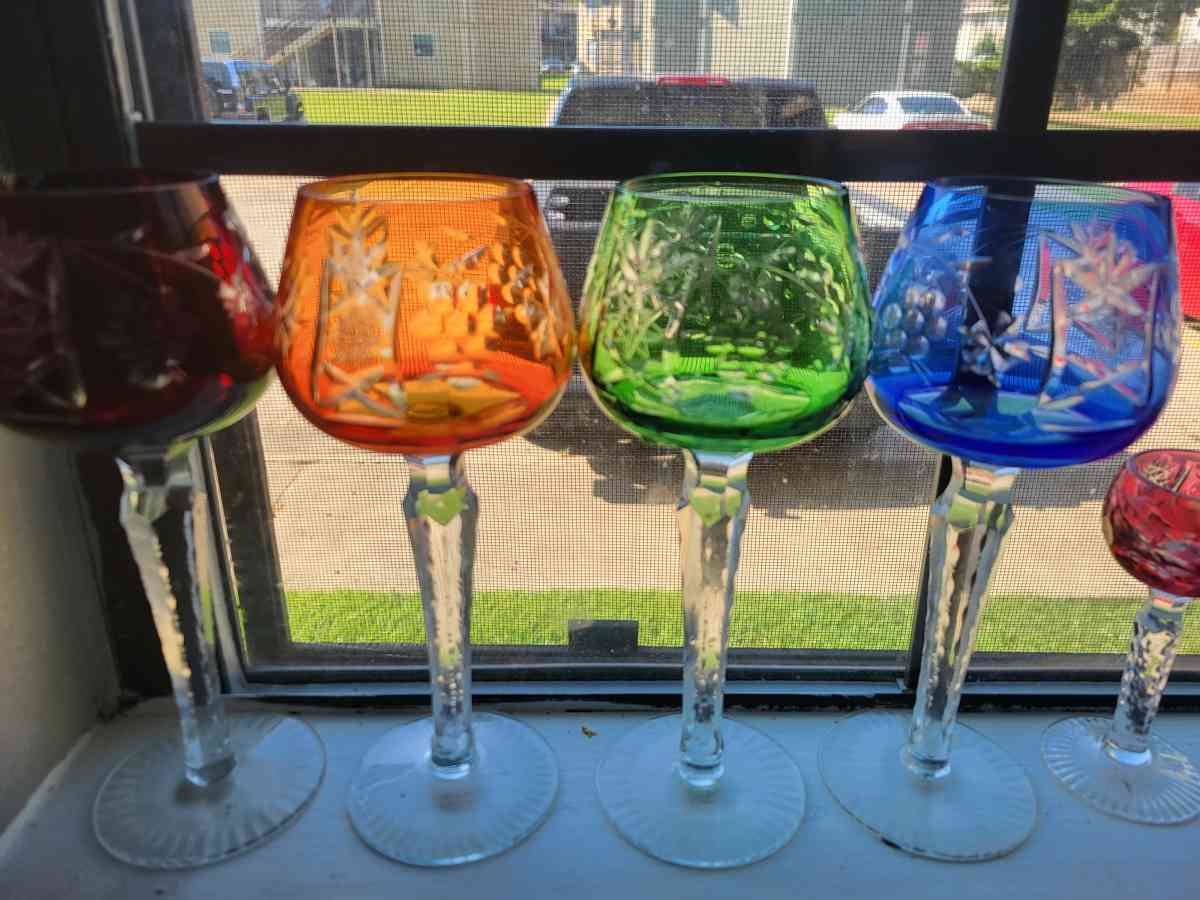 set of 6 1960s BOHEMIAN crystal cut to clear wine glasses - Texarkana, Texas - FleaMarketBay