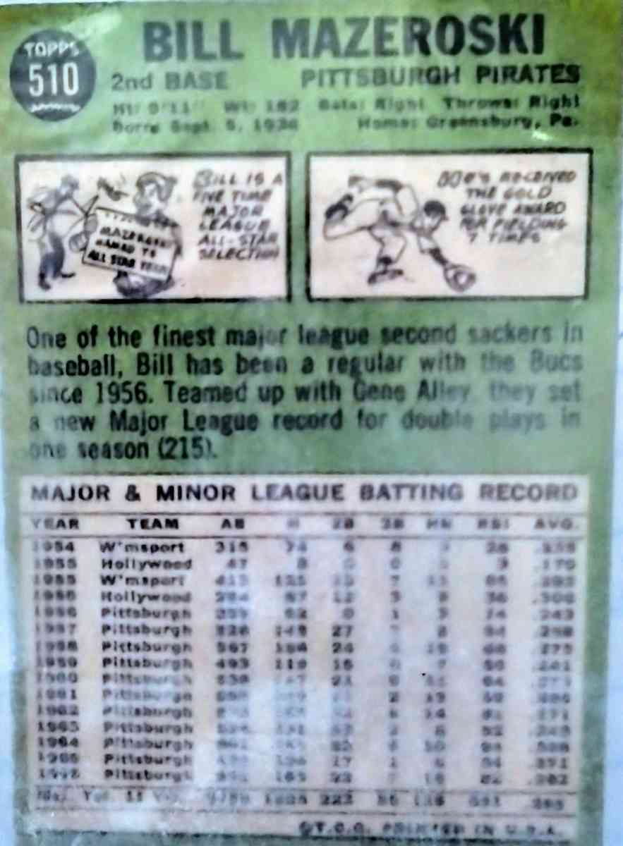 1967 Topps  Bill Mazeroski TRADING CARD