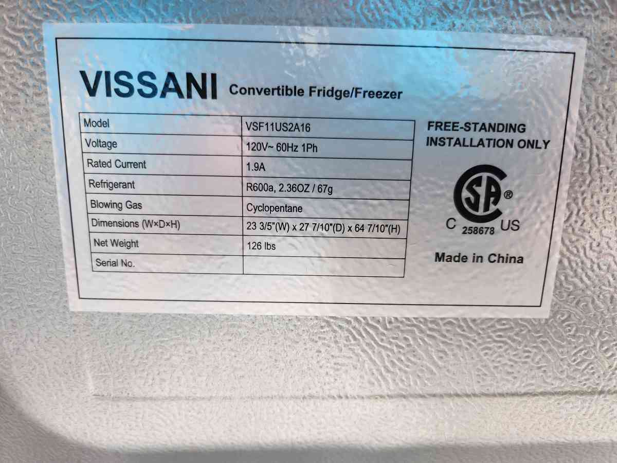 Vissani Convertible Upright Freezer Refrigerator - Homosassa, Florida - FleaMarketBay
