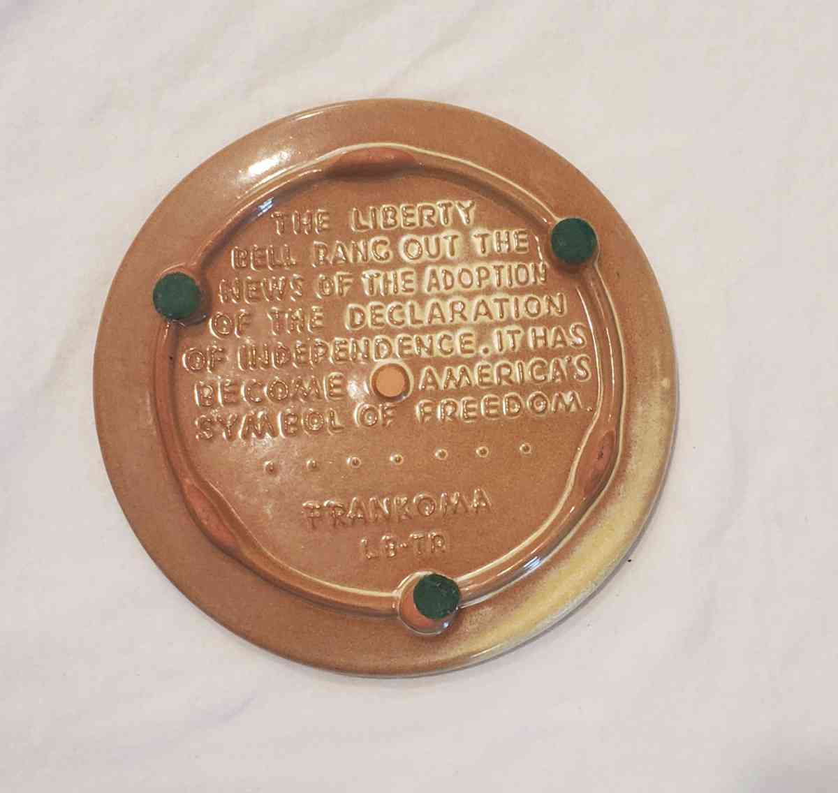 1 Frankoma 1976 Bicentennial Liberty Bell Trivet - Fort Worth, Texas - FleaMarketBay