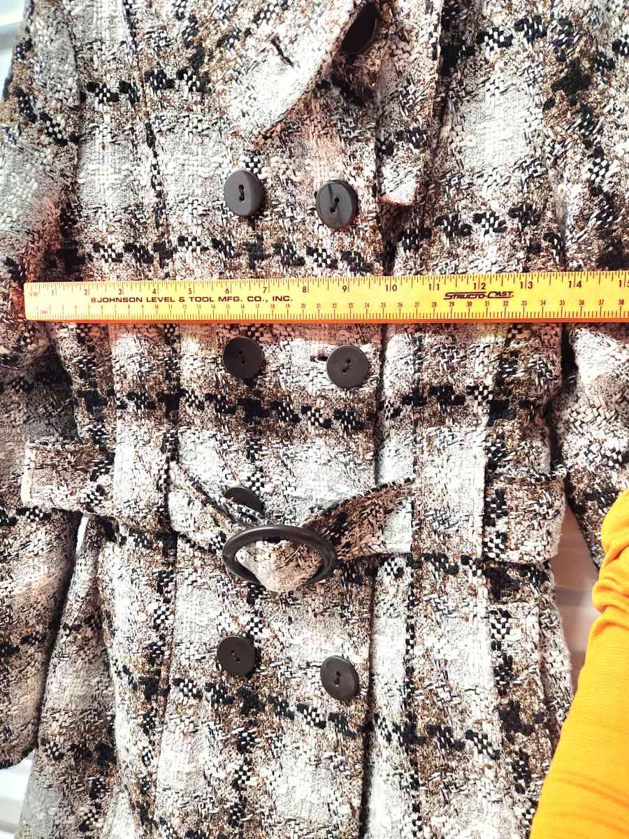 Pura Vida Brown and Grey with Gold Tinseling Plaid Peacoat - Kenner, Louisiana - FleaMarketBay