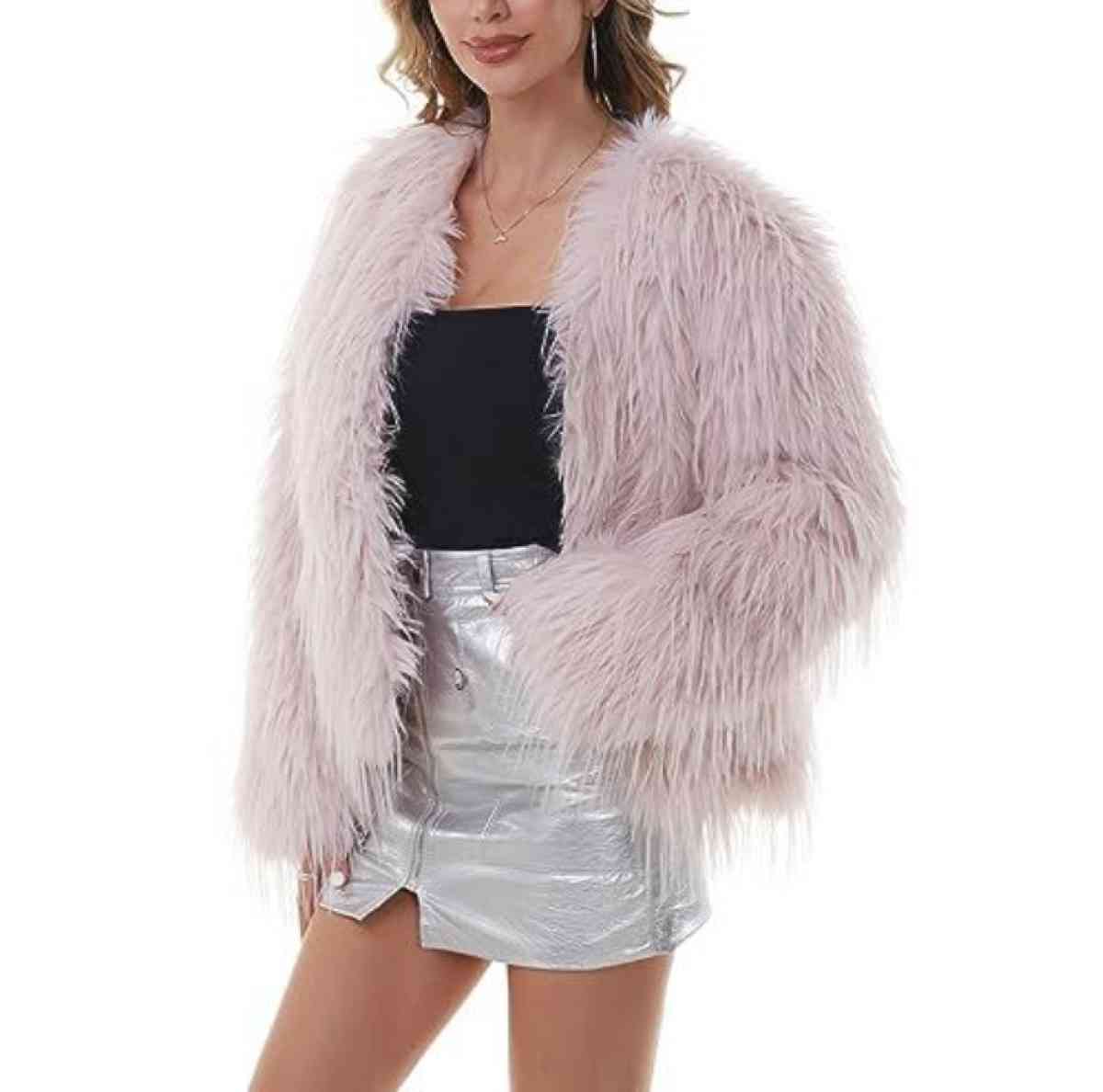Faux Fur Pink Coat Womens Jacket Shaggy Outwear Long Sleeve - Cleveland, Ohio - FleaMarketBay