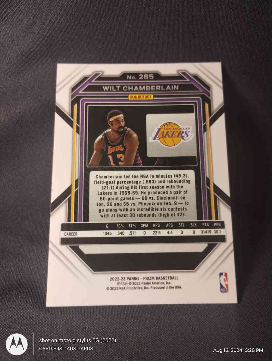 Wilt Chamberlain Panini Prizm Refractor - Philadelphia, Pennsylvania - FleaMarketBay
