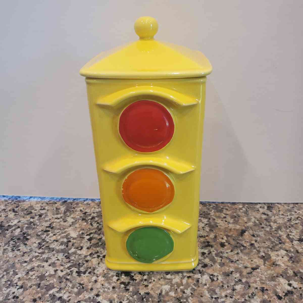 Vintage McCoy Stoplight Cookie Jar labeled 351 USA - Fort Worth, Texas - FleaMarketBay