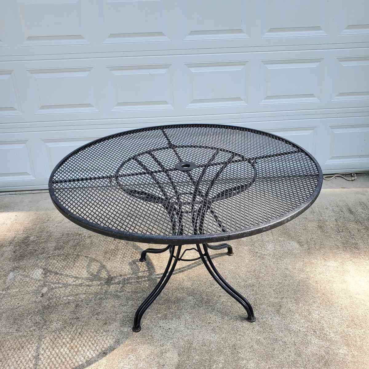Wrought Iron Black Table W Umbrella Hole - Rock Island, Tennessee - FleaMarketBay