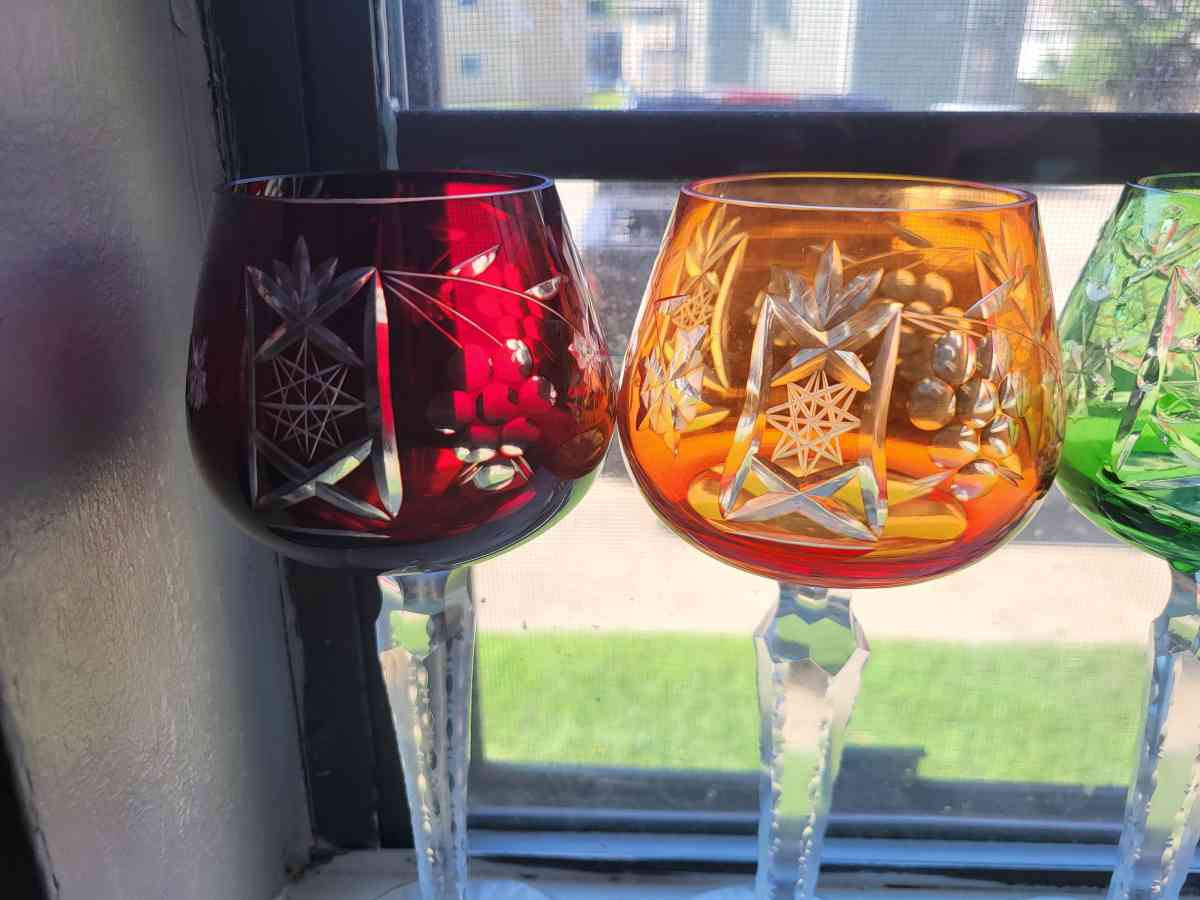 set of 6 1960s BOHEMIAN crystal cut to clear wine glasses - Texarkana, Texas
