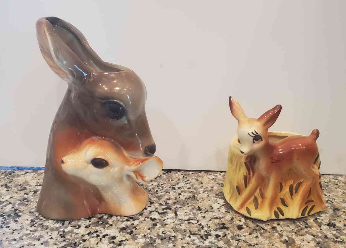 1950s Vintage Deer Bambi  Royal Copley Deer and Doe Planter - Fort Worth, Texas - FleaMarketBay