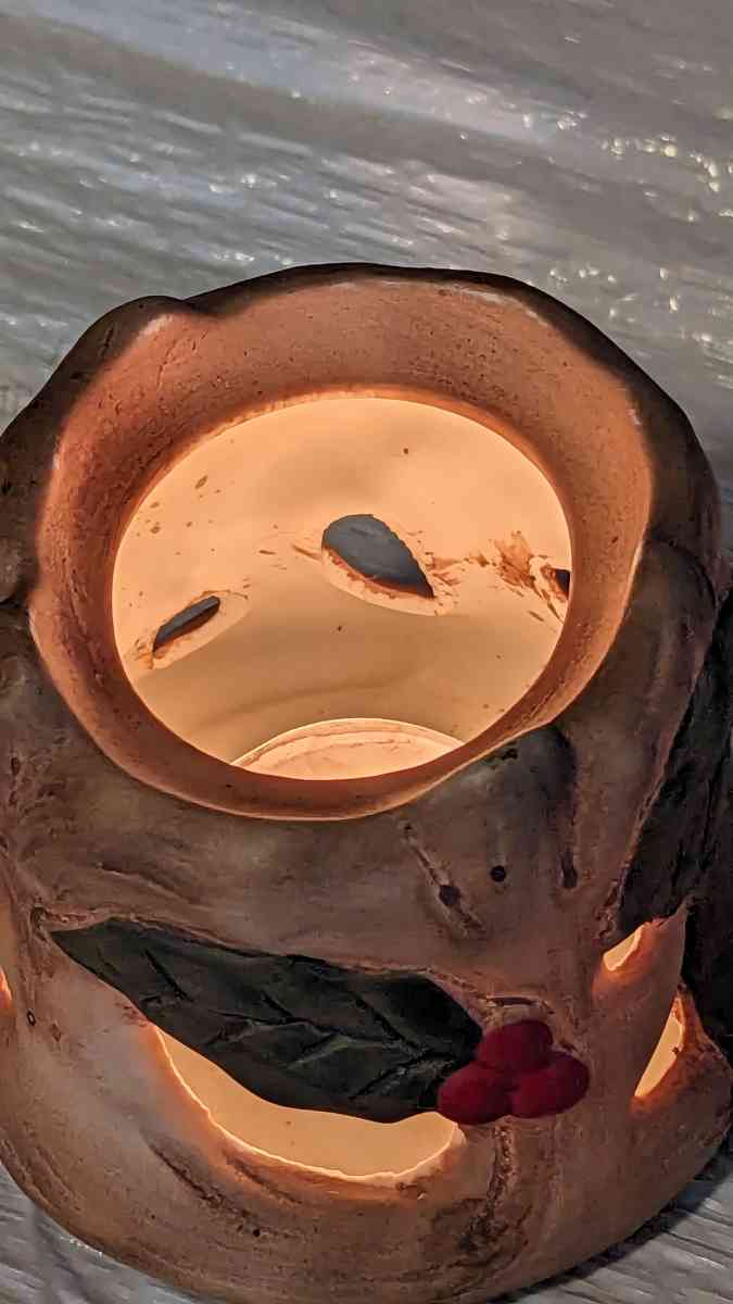 Unique Ceramic Hand Panted Wood Log Tea Light Candle Holder - Phoenix, Arizona - FleaMarketBay