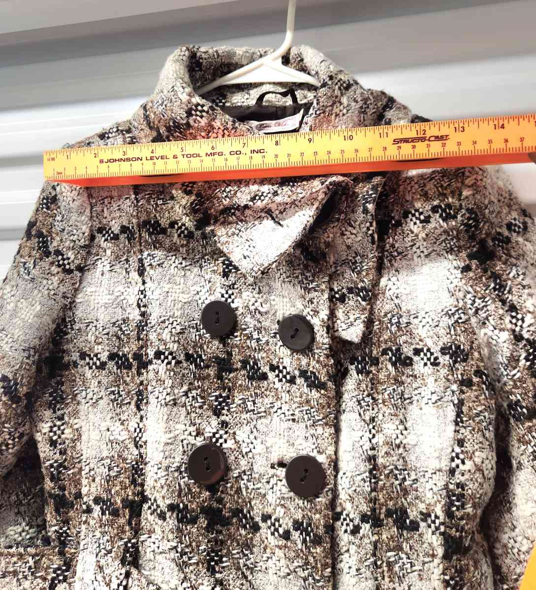 Pura Vida Brown and Grey with Gold Tinseling Plaid Peacoat - Kenner, Louisiana - FleaMarketBay