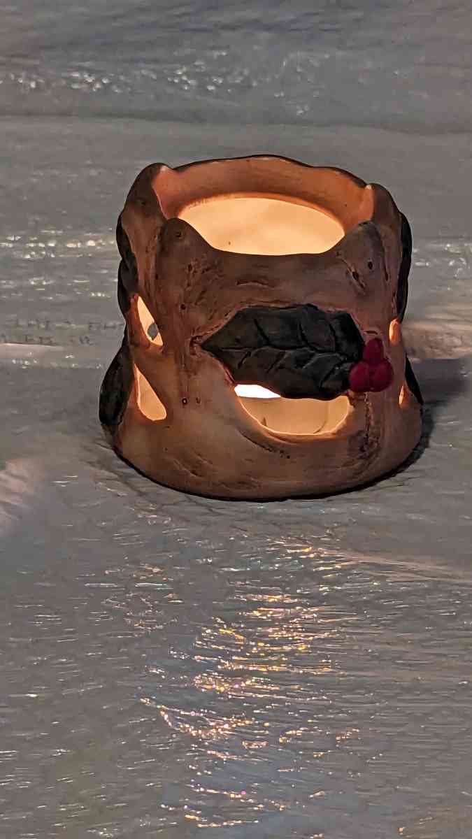 Unique Ceramic Hand Panted Wood Log Tea Light Candle Holder - Phoenix, Arizona - FleaMarketBay