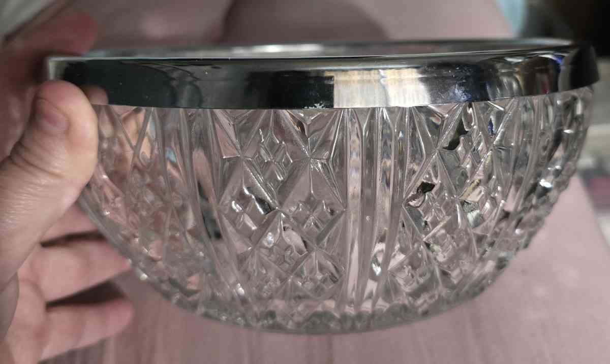 Vintage Decorative Glass ServingCandy Bowl with Silver Rim