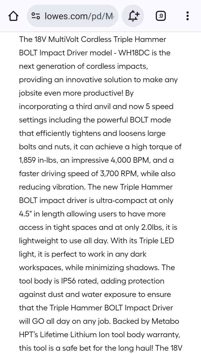 Metabo HPT 18v Cordless Impact Driver - Homosassa, Florida - FleaMarketBay