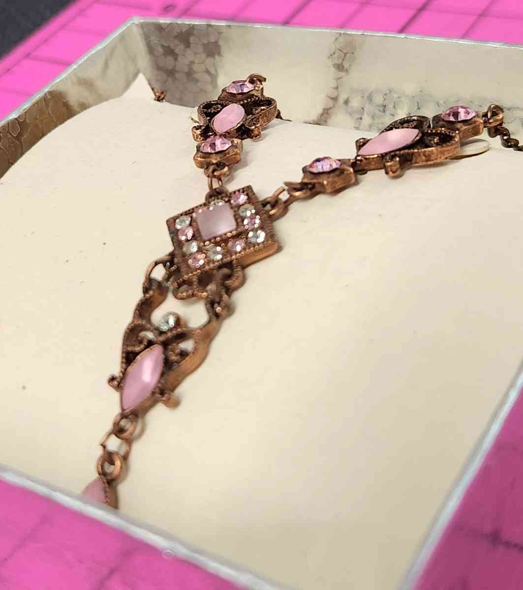 Beautiful Victorian Diamond Accent and Pink Stone Necklace