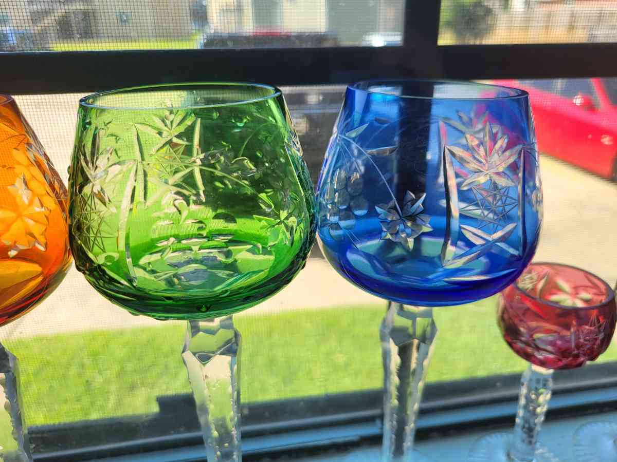 set of 6 1960s BOHEMIAN crystal cut to clear wine glasses - Texarkana, Texas - FleaMarketBay