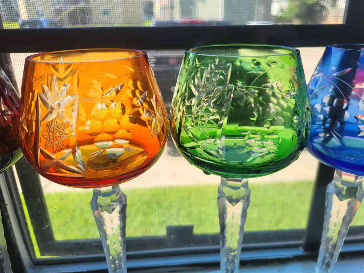 set of 6 1960s BOHEMIAN crystal cut to clear wine glasses - Texarkana, Texas - FleaMarketBay