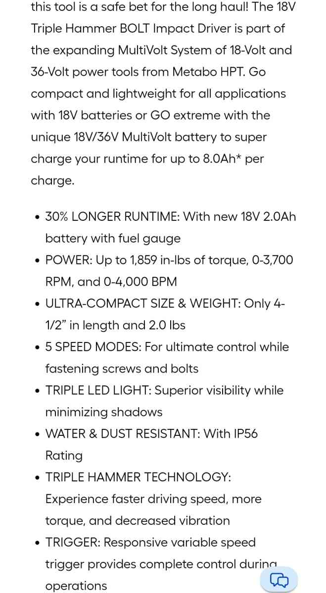 Metabo HPT 18v Cordless Impact Driver - Homosassa, Florida - FleaMarketBay