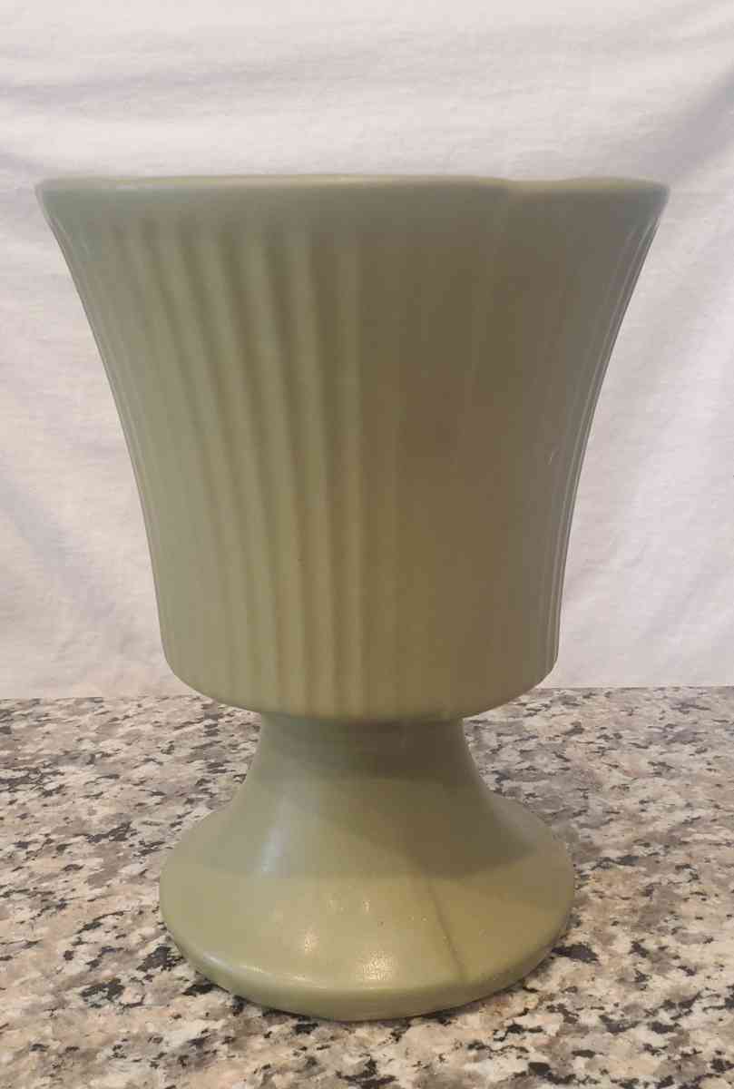 Vintage Green Floraline McCoy Footed Vase - Fort Worth, Texas - FleaMarketBay