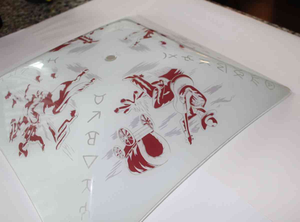 Vintage Hand Painted Glass Cowboy with covered wagon ceiling - Fort Worth, Texas - FleaMarketBay