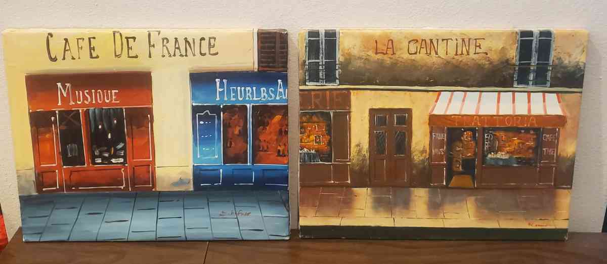 2 Oil on Canvas Paintings 20x16 French Cafe theme - Fort Worth, Texas - FleaMarketBay