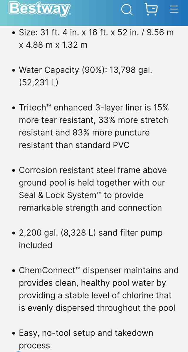 Bestway Power Steel 31ft Metal Frame Pool - Homosassa, Florida - FleaMarketBay