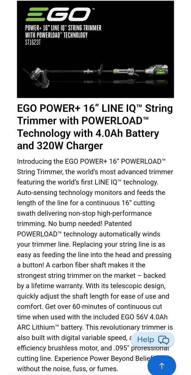 EGO 56v String Trimmer with Battery and Charger BRAND NEW - Homosassa, Florida - FleaMarketBay