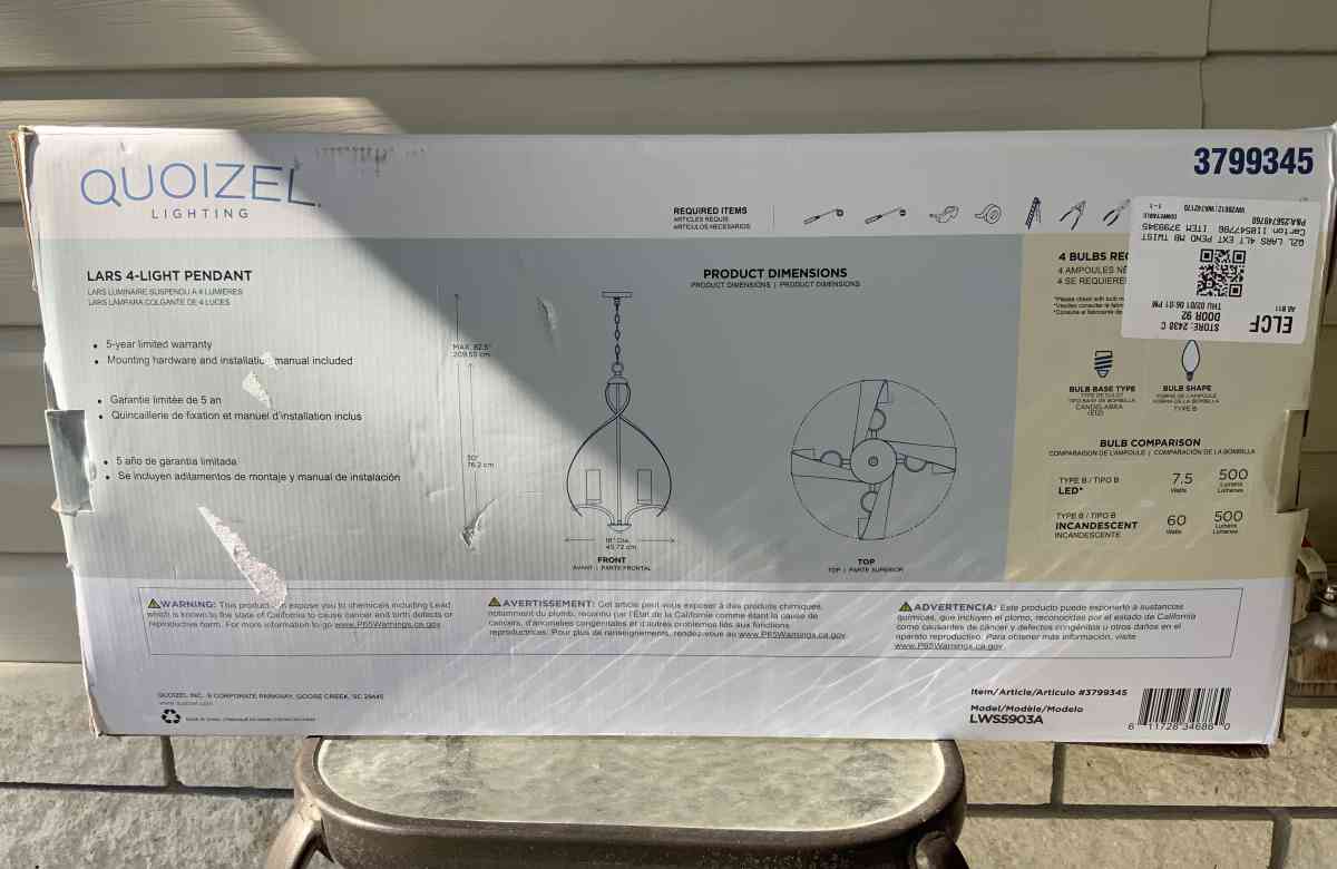 Quoizel 4 Light Pendant Light - Homosassa, Florida - FleaMarketBay