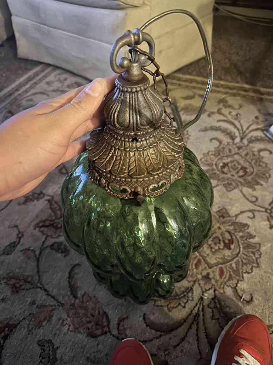 Vintage 1950s Green Glass Hanging Lamp - London, Ohio - FleaMarketBay