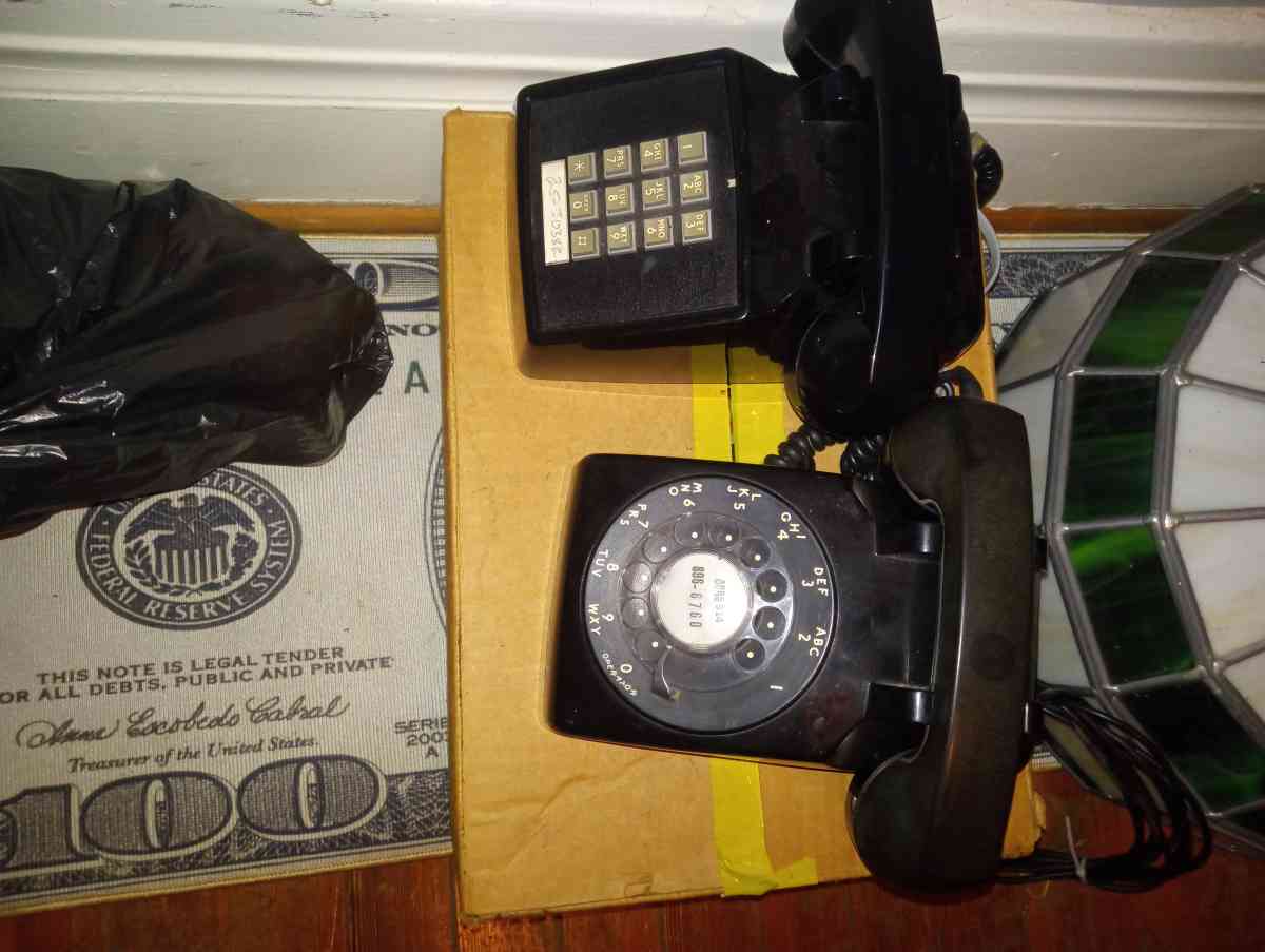 Antique phone table with old phone and rotary phone - Rochester, New York - FleaMarketBay
