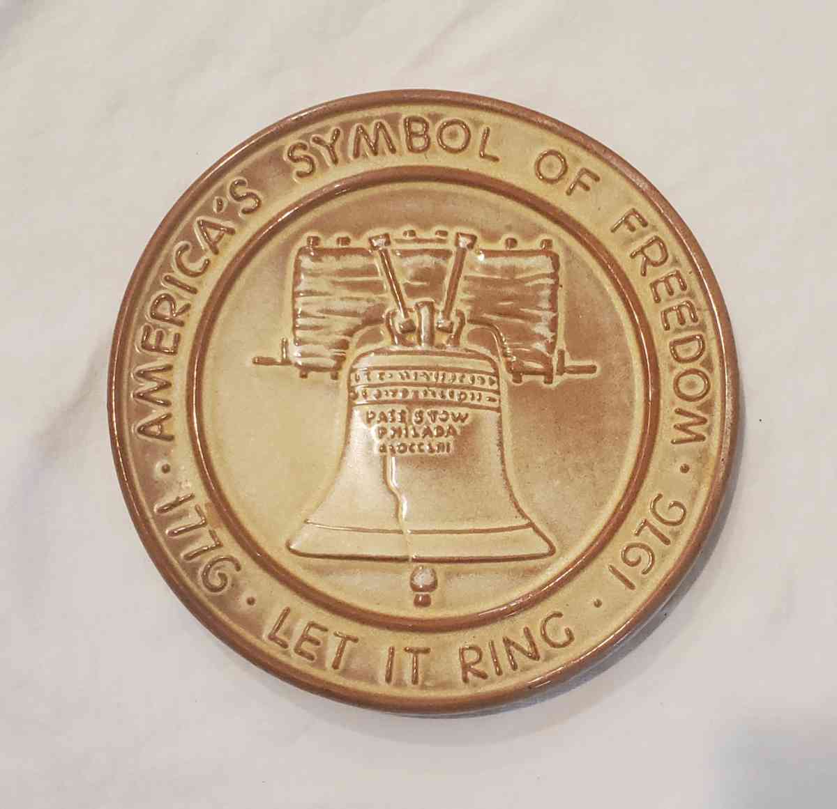 1 Frankoma 1976 Bicentennial Liberty Bell Trivet - Fort Worth, Texas - FleaMarketBay
