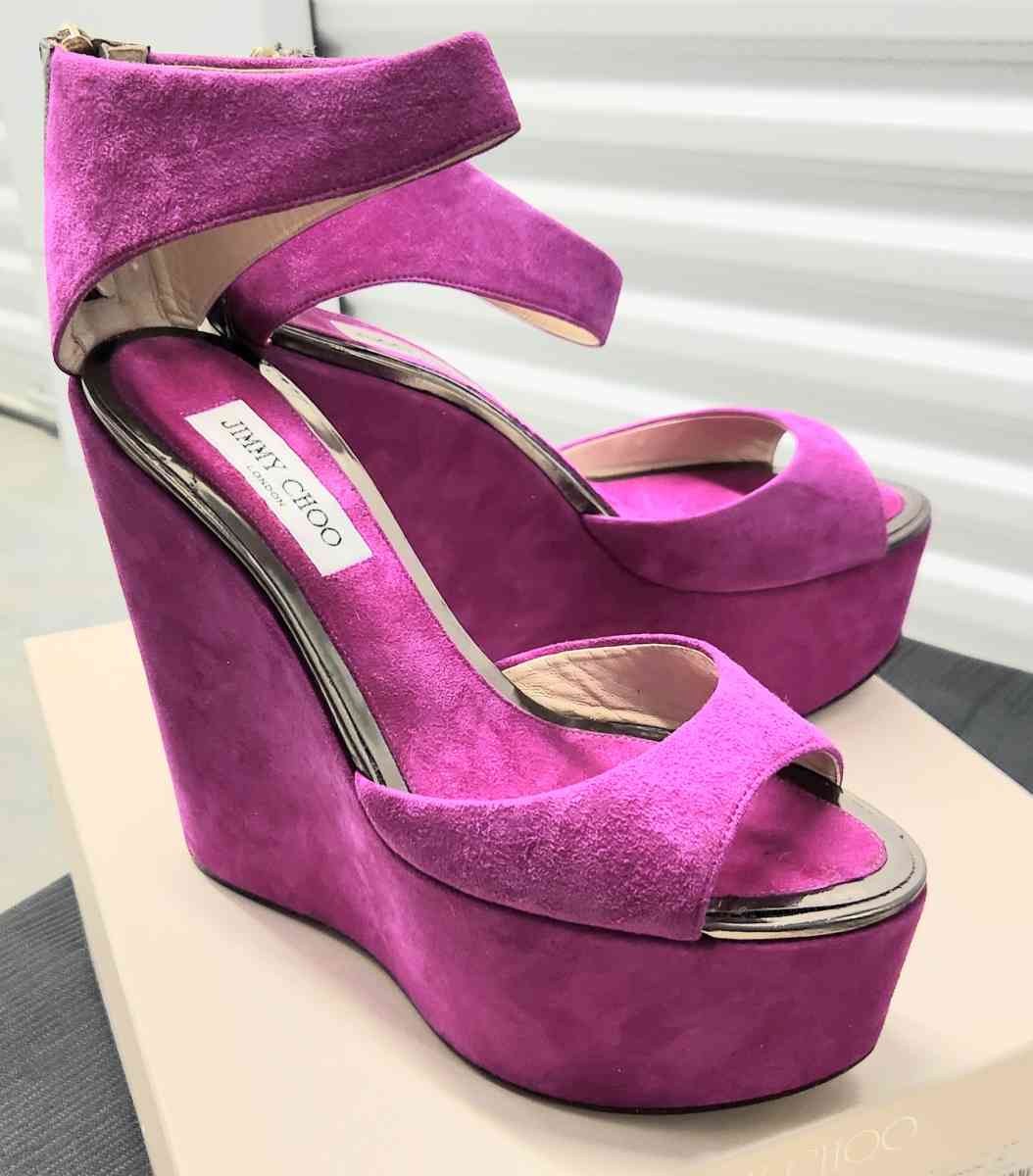 Jimmy CHOO Preloved Fushia Suede Metallic Leather TOPAZ 5in - Kenner, Louisiana - FleaMarketBay