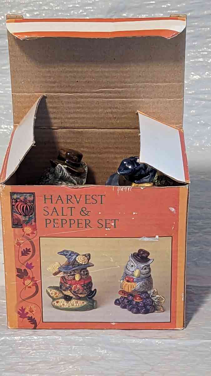 Owl Harvest Salt and Pepper Set Ceramic In Original Box - Phoenix, Arizona