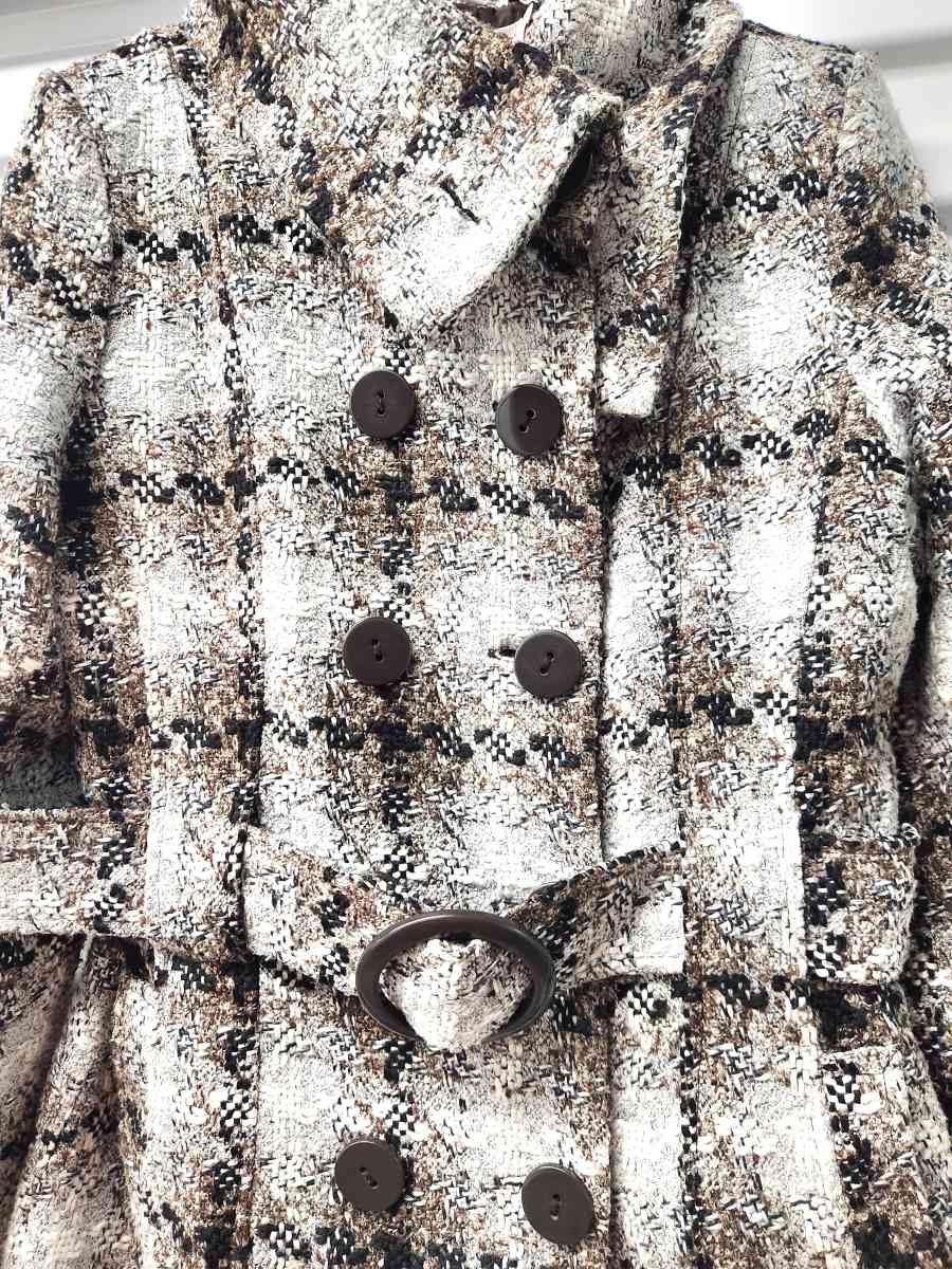 Pura Vida Brown and Grey with Gold Tinseling Plaid Peacoat - Kenner, Louisiana - FleaMarketBay