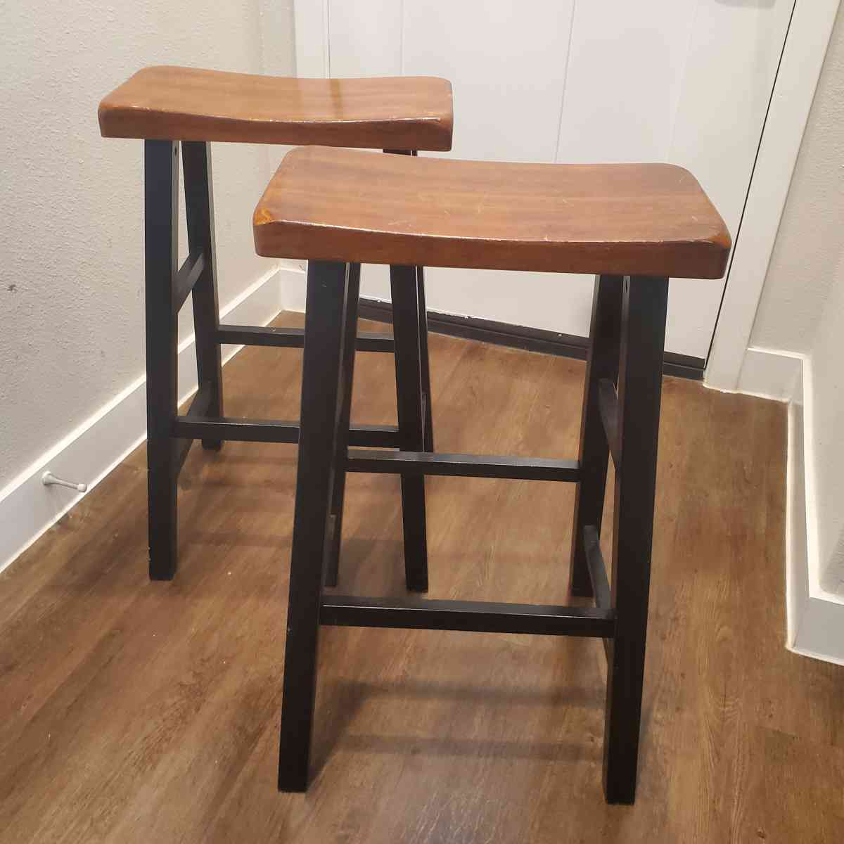 2 Wood Saddle Style Bar Stools - Fort Worth, Texas - FleaMarketBay