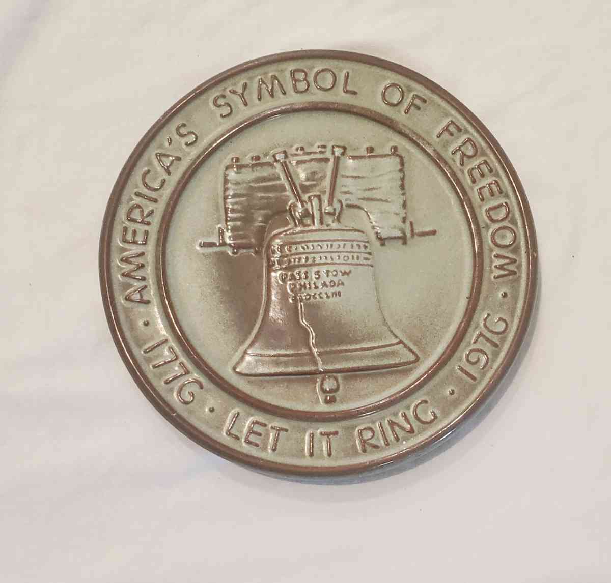 Frankoma 1976 Bicentennial Liberty Bell Trivet - Fort Worth, Texas - FleaMarketBay