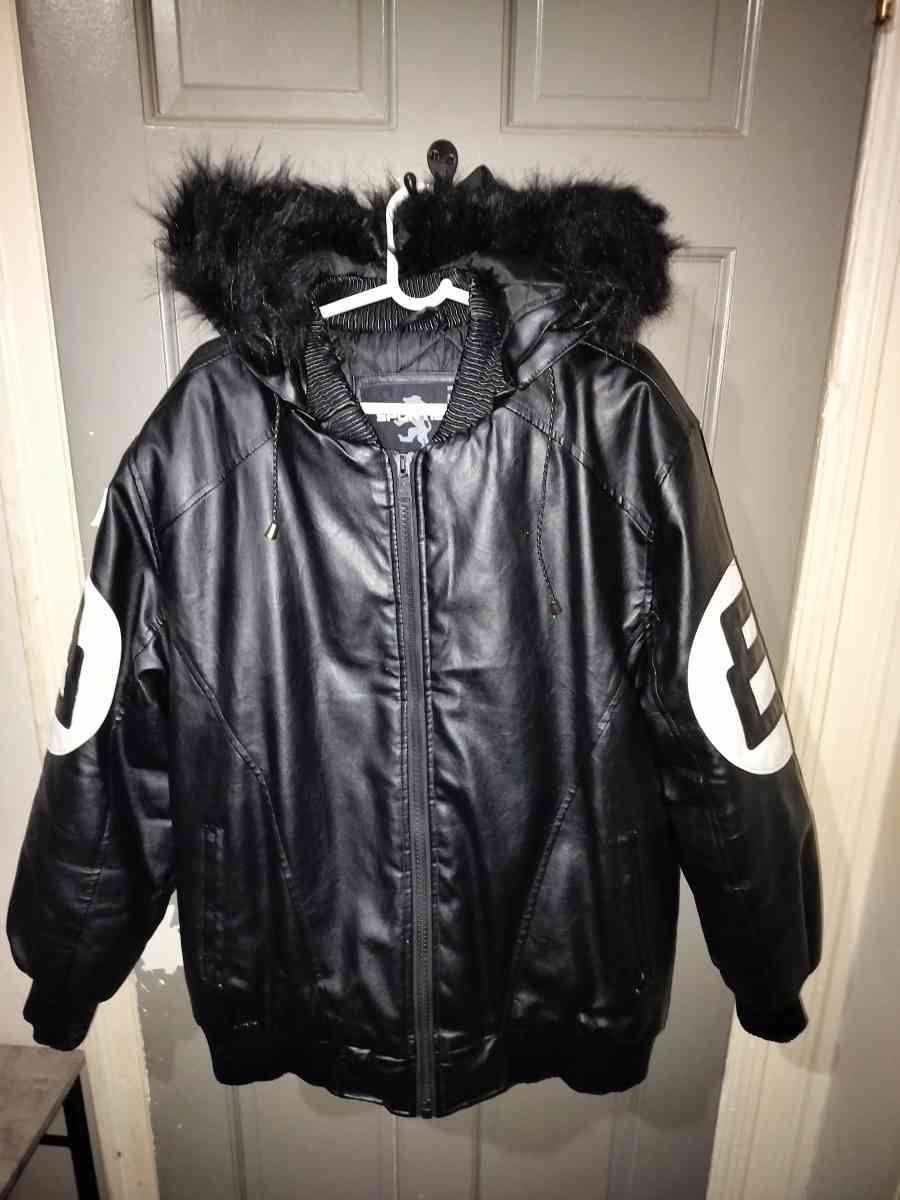 Faux Leather 8Ball Jacket w Hood - Jersey City, New Jersey - FleaMarketBay