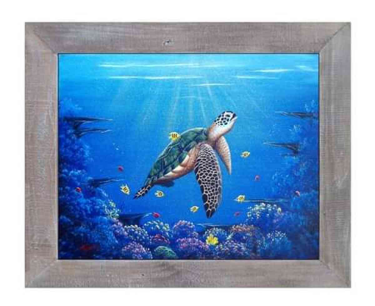 Sea Turtle Tropical fish over coral original acrylic canvas - Fort Pierce, Florida - FleaMarketBay
