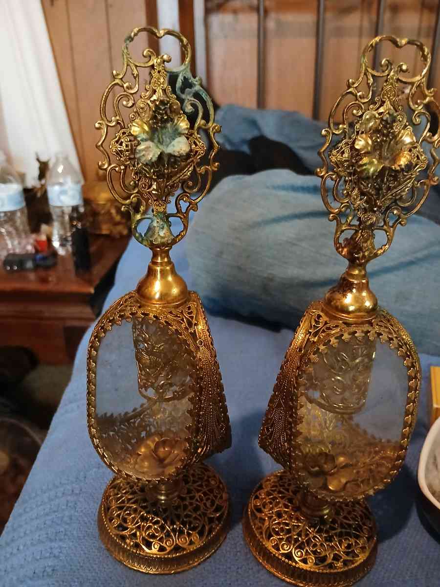 Vintage filigree brass metal ormolu rose Vanity Perfumes - Dyersburg, Tennessee - FleaMarketBay