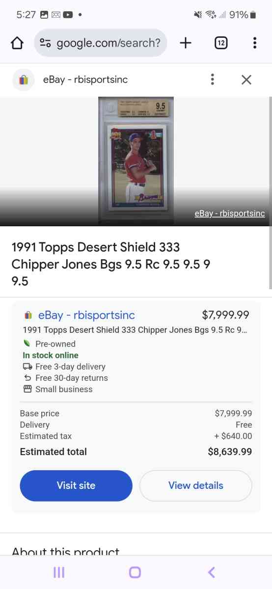 1991 Chipper Jones Dessert Shield RC - Fountain Inn, South Carolina - FleaMarketBay
