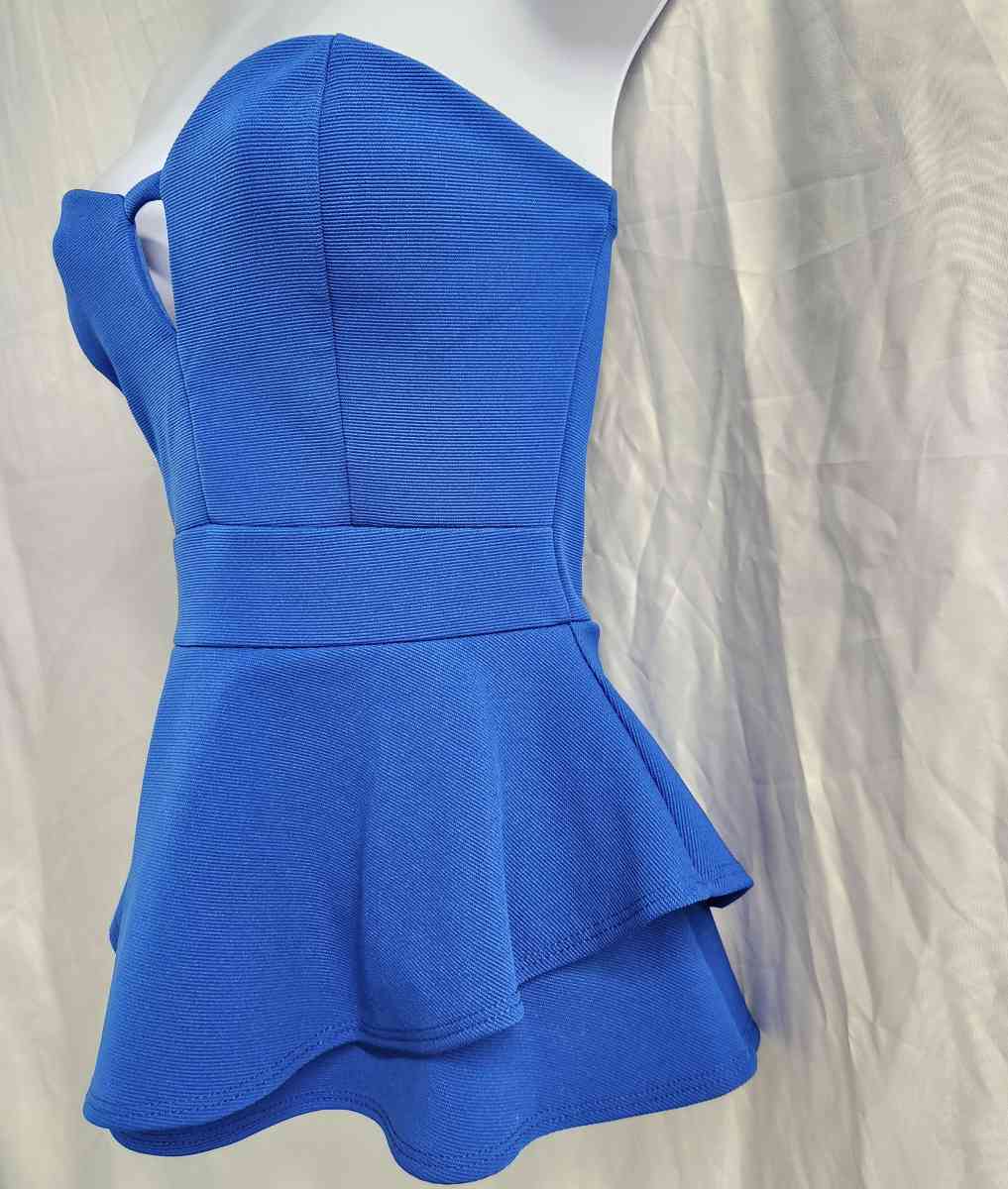 2b Bebe Electric Blue Stretch Flared Peplum Strapless Top - Kenner, Louisiana