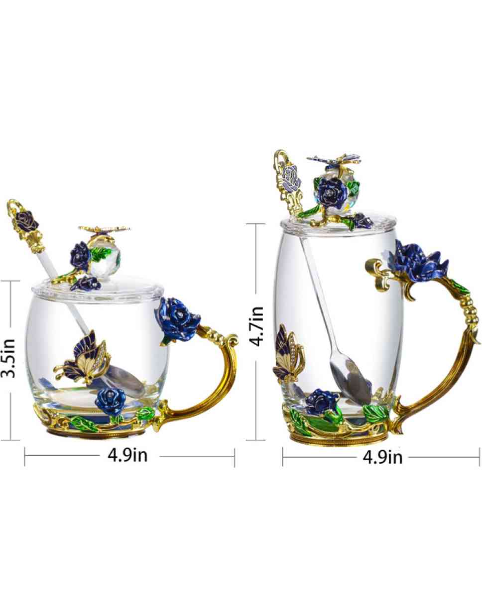 glass tea cup with lids 2pack blue rose butterfly set - Grand Terrace, California