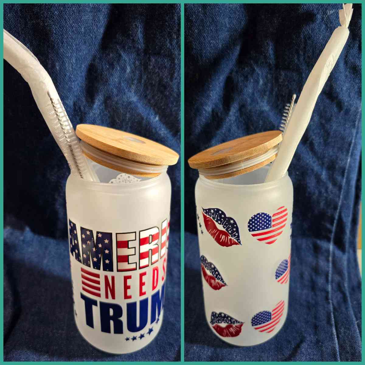 16 Oz Glass Cups With Bamboo Lids - Anderson, California - FleaMarketBay