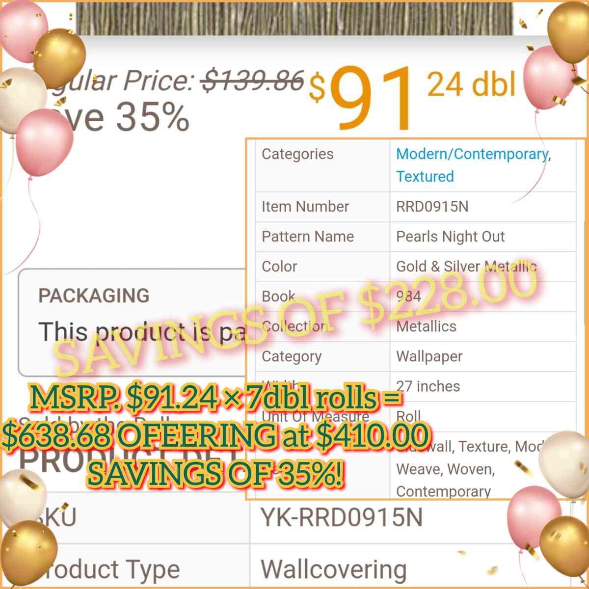 7 dbl Rolls of York ModernContemporary Gold Silver Metallic - Kenner, Louisiana - FleaMarketBay