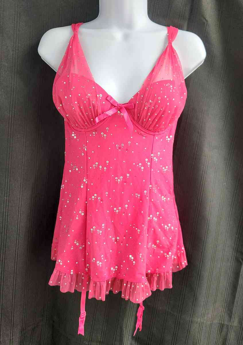 Victorias Secret Hot Pink Sparkle Gartered Babydoll Corset - Kenner, Louisiana - FleaMarketBay