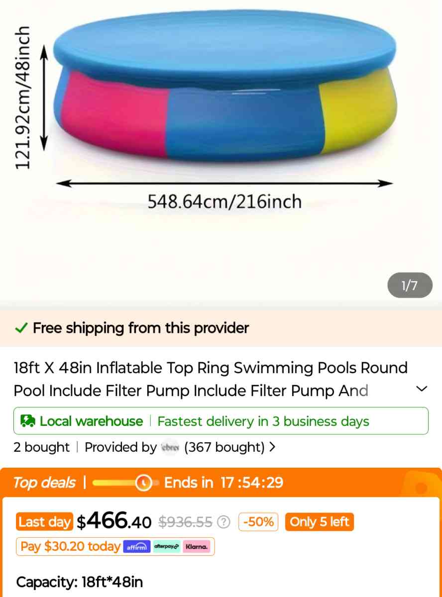 New in box 18ft x 48in Round Easy Setup Swimming Pool Set - Ocklawaha, Florida - FleaMarketBay