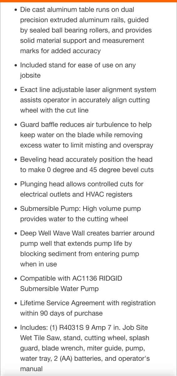 RIDGID Wet Tile Saw with Stand - Homosassa, Florida - FleaMarketBay