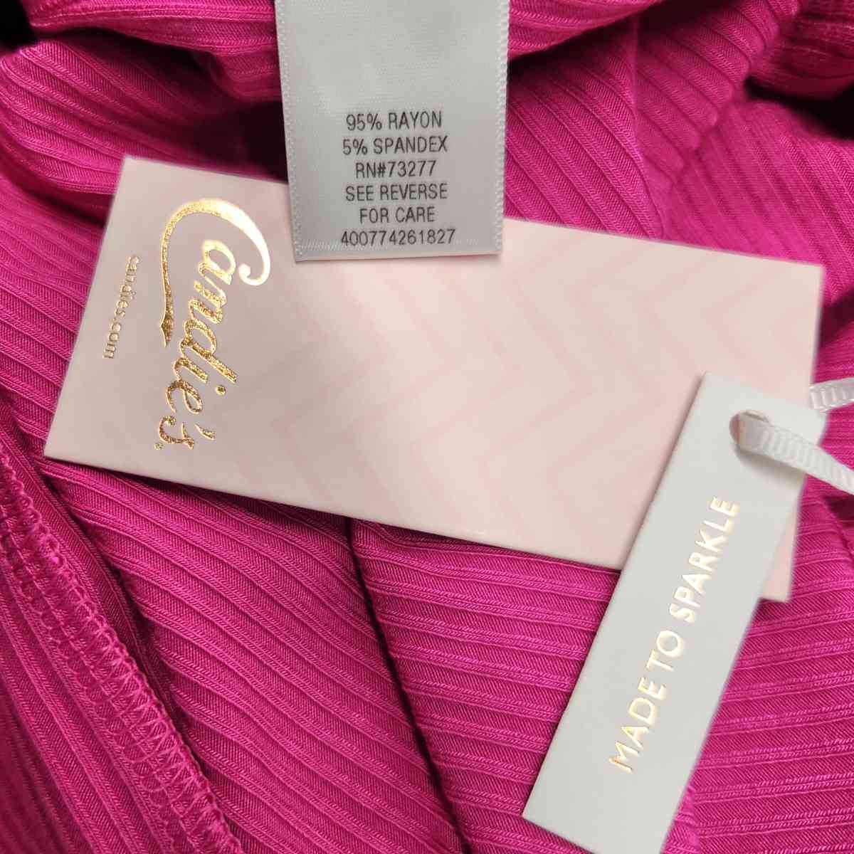 Candies Made To Sparkle Cutout Neckline Ribbed Tee in Fuscia - Kenner, Louisiana - FleaMarketBay