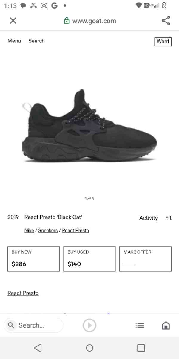 mens Nike React Presto - Prescott, Arizona - FleaMarketBay