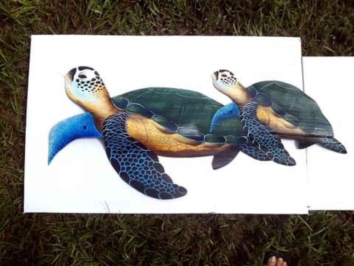 Sea Turtle hand painted palm fronds - Fort Pierce, Florida - FleaMarketBay