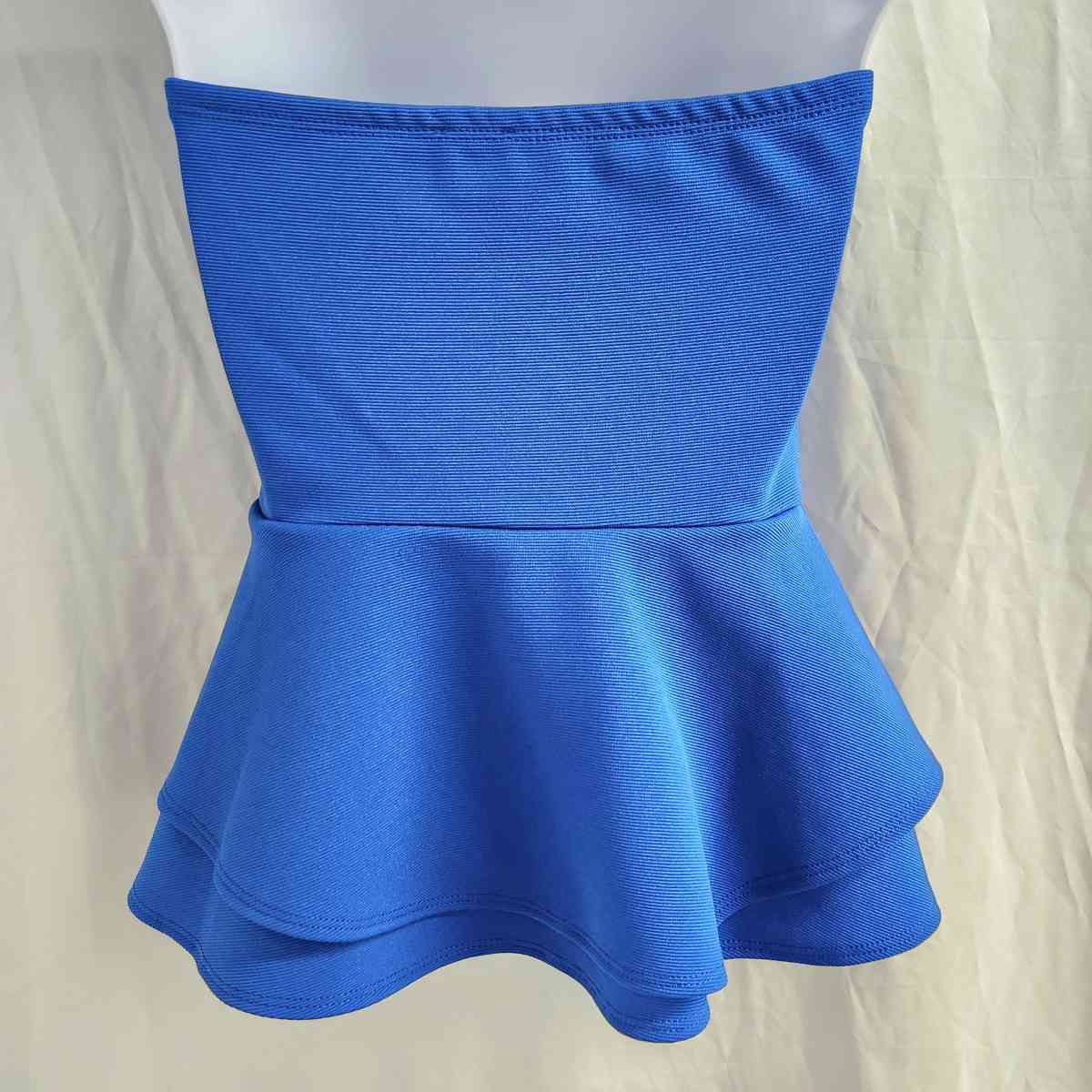 2b Bebe Electric Blue Stretch Flared Peplum Strapless Top - Kenner, Louisiana - FleaMarketBay