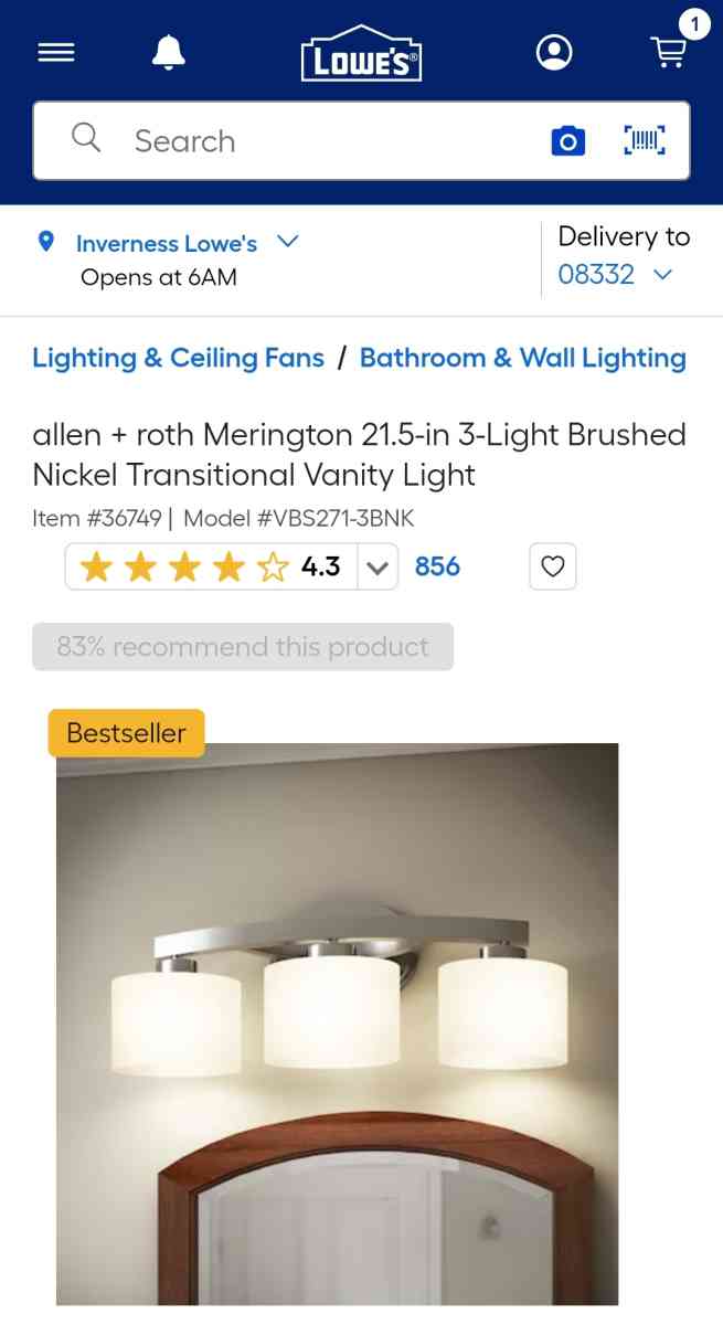 Allen Roth 3 Light Vanity Bar - Homosassa, Florida - FleaMarketBay